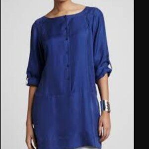 Eileen Fisher 100% Silk Royal Blue Drop Waist Mini Dress Size S